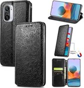 Voor Xiaomi Redmi K40 / K40 Pro Blooming Mandala Reliëfpatroon Magnetische Horizontale Flip Leren Case met Houder & Kaartsleuven & Portemonnee (Zwart)