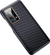 Voor Huawei P40 Pro + koolstofvezel lederen textuur Kevlar anti-fall telefoon beschermhoes (zwart)