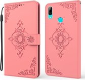 For Honor 20i / Honor 10 Lite Reliëf Fortune Flower Pattern Horizontale Flip Leather Case met houder & kaartsleuf & portemonnee & lanyard (roze)