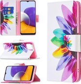 Voor Samsung Galaxy A22 5G Gekleurd Tekenpatroon Horizontale Flip Lederen Case met Houder & Kaartsleuven & Portemonnee (Zonnebloem)