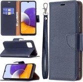 Voor Samsung Galaxy A22 5G Litchi Textuur Pure Kleur Horizontale Flip Leren Case met Houder & Kaartsleuven & Portemonnee & Lanyard (Donkerblauw)