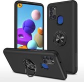 Voor Samsung Galaxy A21s PC + TPU schokbestendige magnetische beschermhoes met onzichtbare ringhouder (zwart)