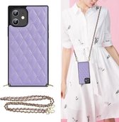 Elegant ruitpatroon van microvezelleer + TPU-schokbestendig hoesje met crossbody-riemketting voor iPhone 12 mini (paars)