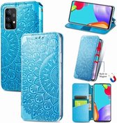 Voor Samsung Galaxy A52 5G / 4G Blooming Mandala Reliëfpatroon Magnetische Horizontale Flip Leren Case met Houder & Kaartsleuven & Portemonnee (Blauw)