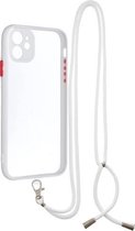 Transparante pc + TPU-telefoonhoes met knop in contrasterende kleur en nekkoord voor iPhone 11 (wit)