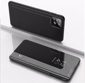 Voor OPPO A72 5G / A73 5G / A53 5G Wereldwijde versie Vergulde spiegel Horizontale flip lederen tas met houder (zwart)