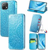 Voor Geschikt voor Xiaomi Mi 11 Lite Blooming Mandala Reliëfpatroon Magnetische horizontale flip lederen tas met houder & kaartsleuven & portemonnee (blauw)