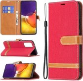 Voor Samsung Galaxy A82 5G Kleuraanpassing Denim Textuur Horizontale Flip Leren Case met Houder & Kaartsleuven & Portemonnee & Lanyard (Rood)