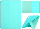 Millet-textuur PU + siliconen volledige dekking lederen tas met multi-opvouwbare houder voor iPad Air (2020) 10,9 inch (blauwgroen)