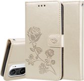 Voor Xiaomi Redmi K40 / K40 Pro Rose reliëf horizontale flip PU lederen tas met houder & kaartsleuven & portemonnee (goud)