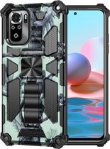 Voor Geschikt voor Xiaomi Redmi Note 10 Pro Max Camouflage Armor Schokbestendig TPU + PC Magnetische beschermhoes met houder (Mintgroen)