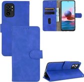Voor Xiaomi Redmi Note 10 Effen Kleur Huidgevoel Magnetische Gesp Horizontale Flip Kalfsstructuur PU Lederen Case met Houder & Kaartsleuven & Portemonnee (Blauw)