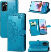 Voor Geschikt voor Xiaomi Redmi Note 10 4G Mandala Bloem Reliëf Horizontale Flip Leren Case met Beugel / Kaartsleuf / Portemonnee / Lanyard (Blauw)