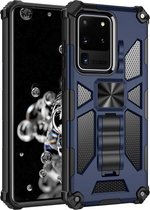 Voor Samsung Galaxy A52 5G schokbestendige TPU + pc magnetische beschermhoes met houder (blauw)