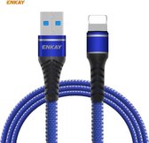ENKAY Hat-Prince ENK-CB207 USB naar 8-pins tweekleurige nylon gevlochten lichtgevende snellaadgegevenskabel, lengte: 1m (blauw)