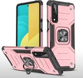 Voor LG Stylo 7 5G magnetisch pantser Schokbestendig TPU + pc-hoesje met metalen ringhouder (roségoud)