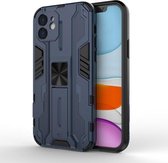 Supersonische pc + TPU schokbestendige beschermhoes met houder voor iPhone 12 Pro Max (donkerblauw)