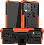 Voor OPPO Realme 8/8 Pro Bandtextuur Schokbestendig TPU + pc-beschermhoes met houder (oranje)