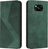 Voor Xiaomi Poco X3 NFC Skin Feel Magnetisch S-type Effen Kleur Horizontale Flip Lederen Case met Houder & Kaartsleuf & Portemonnee (Groen)