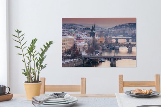 Image des ponts à Prague sous un ciel rouge toile 90x60 cm - Tirage photo sur toile (Décoration murale salon / chambre)