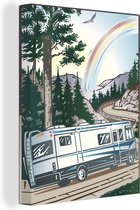Tableau sur toile Illustration d'un camping-car sur une route de montagne - 90x120 cm - Décoration murale