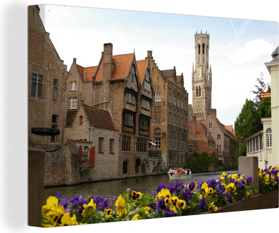 Canvas Schilderij Uitzicht op de Belfort van Brugge - 30x20 cm - Wanddecoratie