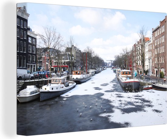 Canvas Schilderij De Brouwersgracht in Amsterdam in de winter - 30x20 cm - Wanddecoratie