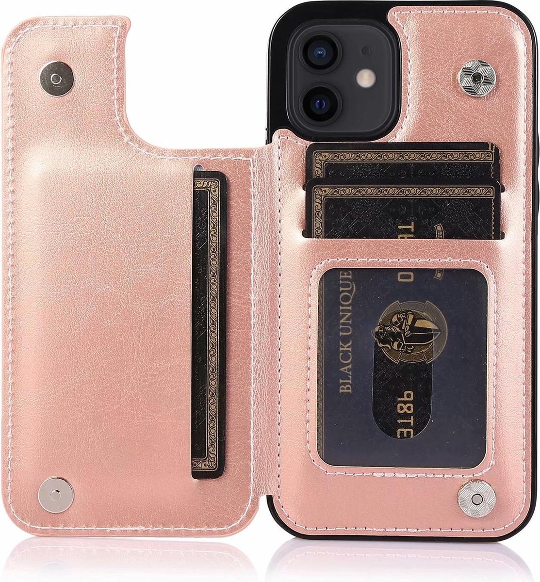 Hoesje geschikt voor iPhone 7 - Backcover - Pasjeshouder - Portemonnee - Kunstleer - Rose Goud