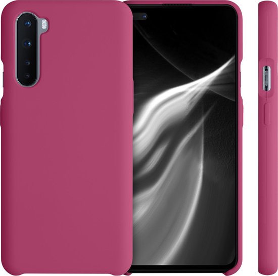 Frambozenroze TPU hoesje voor OnePlus Nord: achterkant, voorkant met scherm en zijkant.