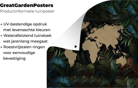 Poster de Jardin Wereldkaart - Fleurs - Blauw - 200x200 cm - Toile de jardin - Poster extérieur