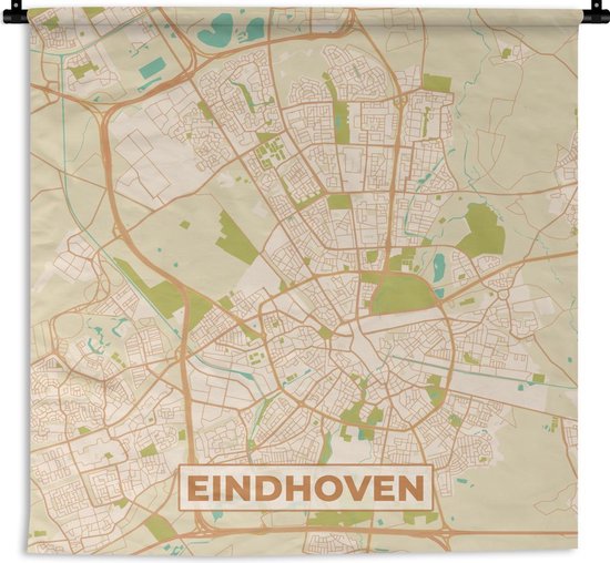Wandkleed - Wanddoek - Stadskaart - Eindhoven - Vintage - 180x180 cm - Wandtapijt - Plattegrond