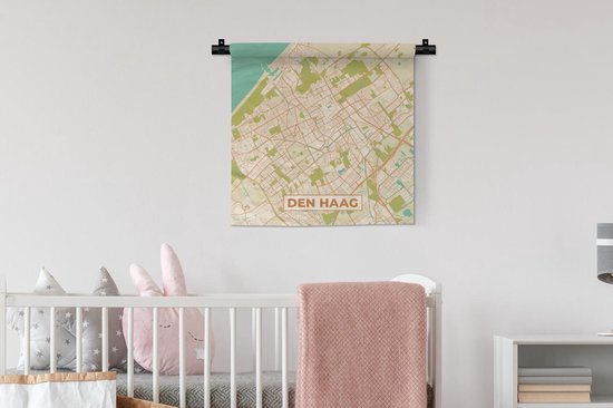 Wandkleed - Wanddoek - Stadskaart - Den Haag - Vintage - 60x60 cm - Wandtapijt - Plattegrond