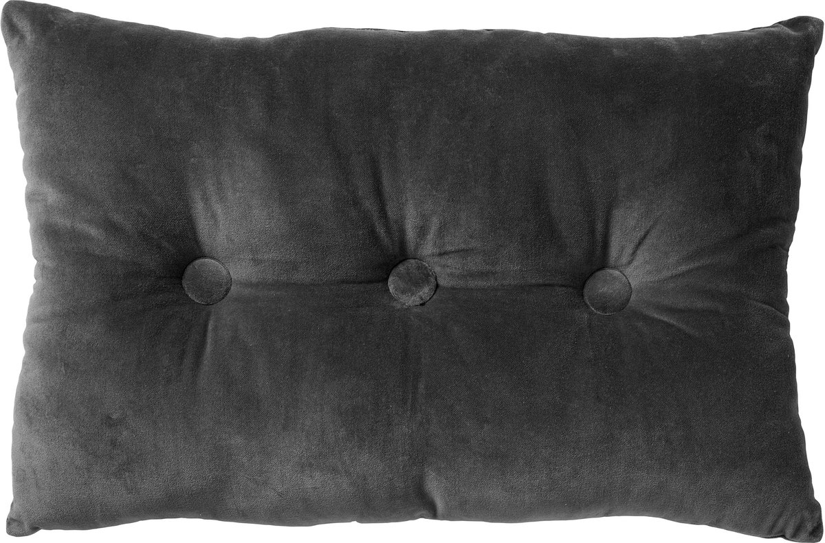 Dutch Decor VALERIE - Sierkussen 40x60 cm - velvet - met knopen - Charcoal Gray - antraciet - Inclusief binnenkussen - Luxe kussens voor woonkamer & bank