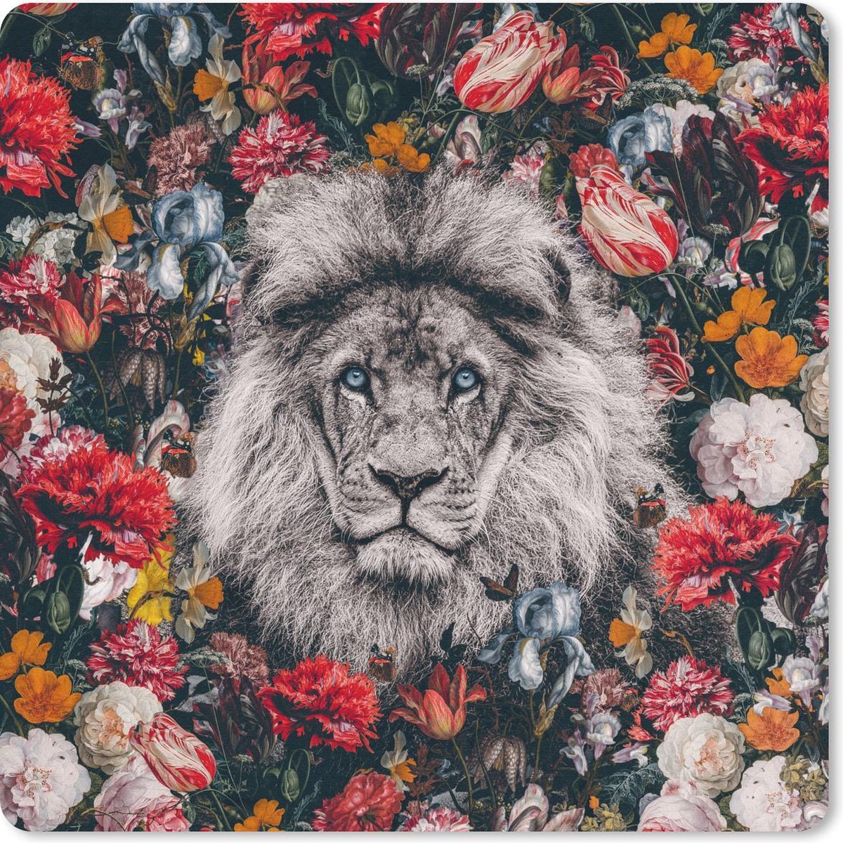 Muismat 30x30 cm - Mousepad Leeuwen - Bloemen - Kleur - Muismatten
