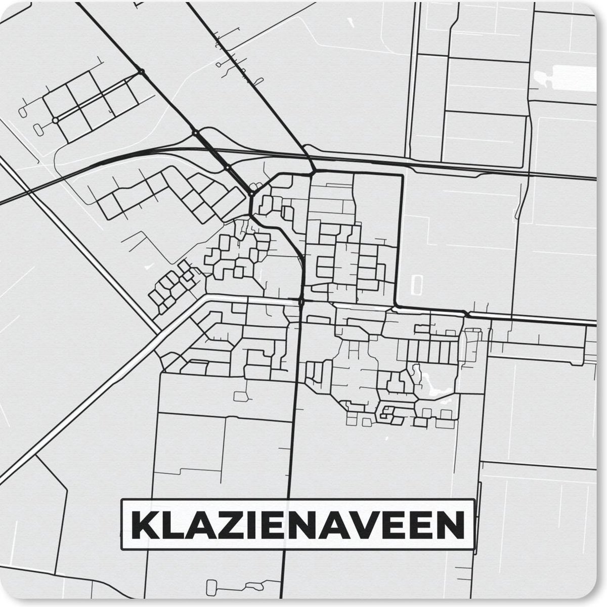 Muismat 20x20 cm - Mousepad Stadskaart - Klazienaveen - Grijs - Wit - Muismatten