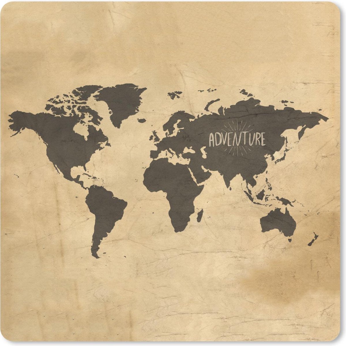 Muismat 20x20 cm - Mousepad Wereldkaart - Bruin - Vintage - Muismatten