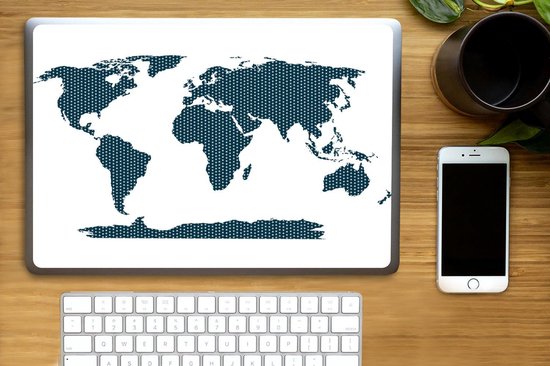 Sticker pour ordinateur portable - 15,6 pouces - Wereldkaart - Formes - Blauw
