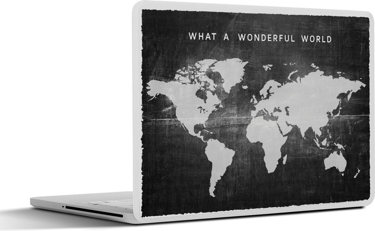 Laptop sticker - 14 inch - Wereldkaart - Vintage - Zwart - 32x5x23x5cm - Laptopstickers - Laptop skin - Cover