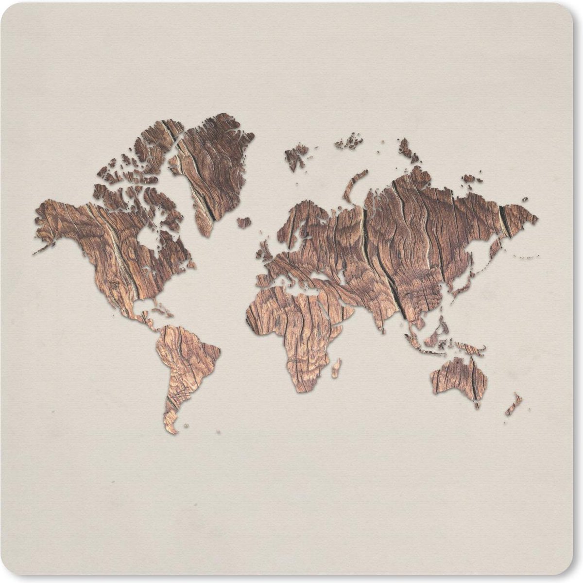 Muismat 30x30 cm - Mousepad Wereldkaart - Hout - Beige - Muismatten