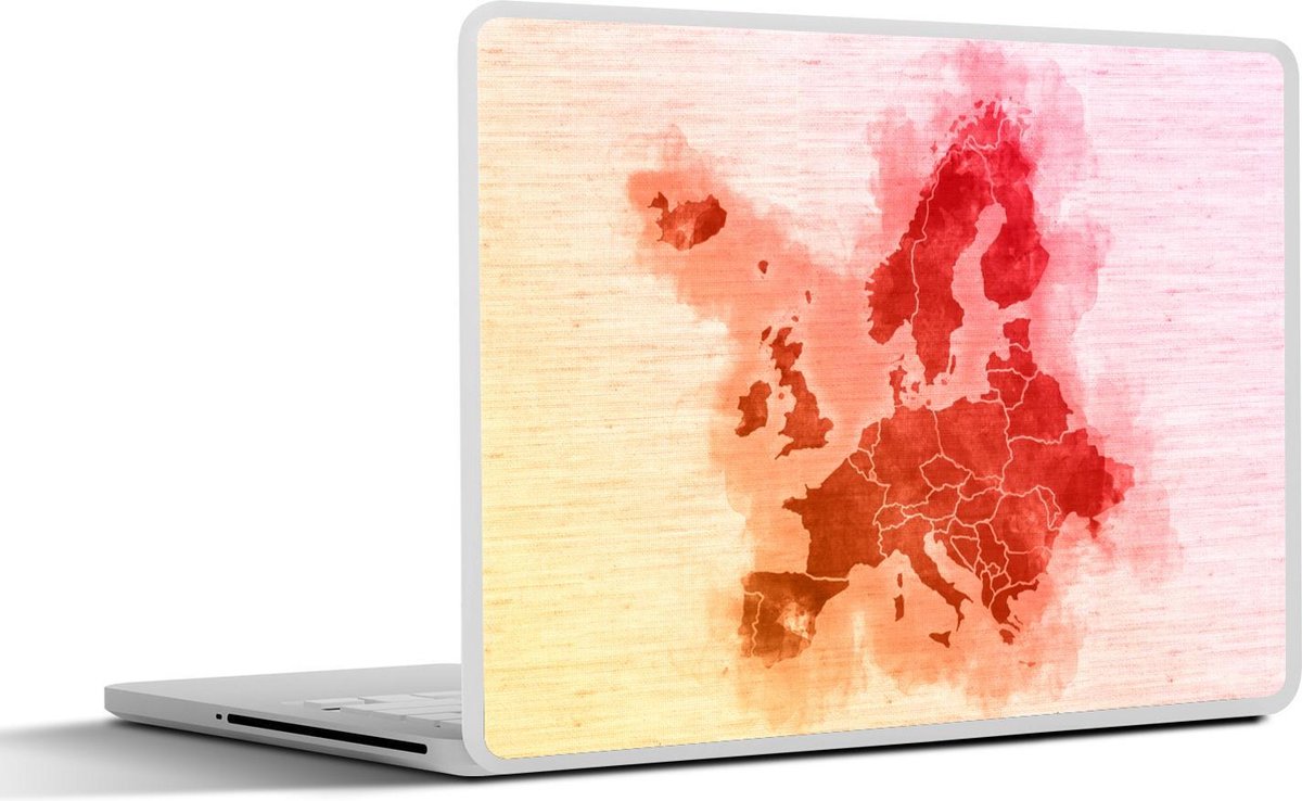 Laptop sticker - 17.3 inch - Kaart Europa - Waterverf - Rood - 40x30cm - Laptopstickers - Laptop skin - Cover