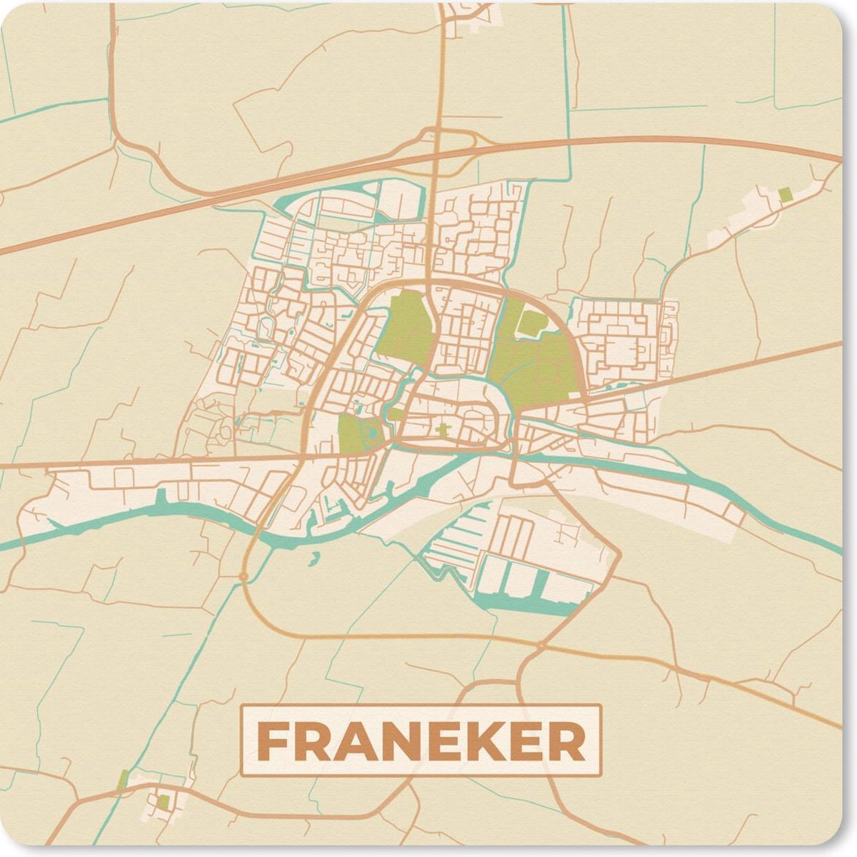 Muismat 20x20 cm - Mousepad Plattegrond - Franeker - Vintage - Muismatten - Stadskaart