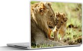 Laptop sticker - 14 inch - Wilde dieren - Leeuwen - Gras - 32x5x23x5cm - Laptopstickers - Laptop skin - Cover