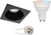 Mi-Light MiBoxer - LED Spot Set GU10 - Smart LED - Wifi LED - Slimme LED - 4W - RGB+CCT - Aanpasbare Kleur - Dimbaar - Pragmi Minko Pro - Inbouw Vierkant - Mat Zwart - Verdiept - 90mm - BES L