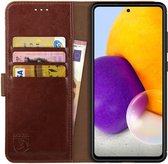 Rosso Element Book Case Wallet Hoesje Geschikt voor Samsung Galaxy A72 | Portemonnee | 3 Pasjes | Magneetsluiting | Stand Functie | Bruin