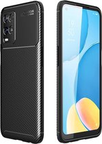 Oppo A54 5G Siliconen Carbon Shock Proof Hoesje Back Cover Zwart