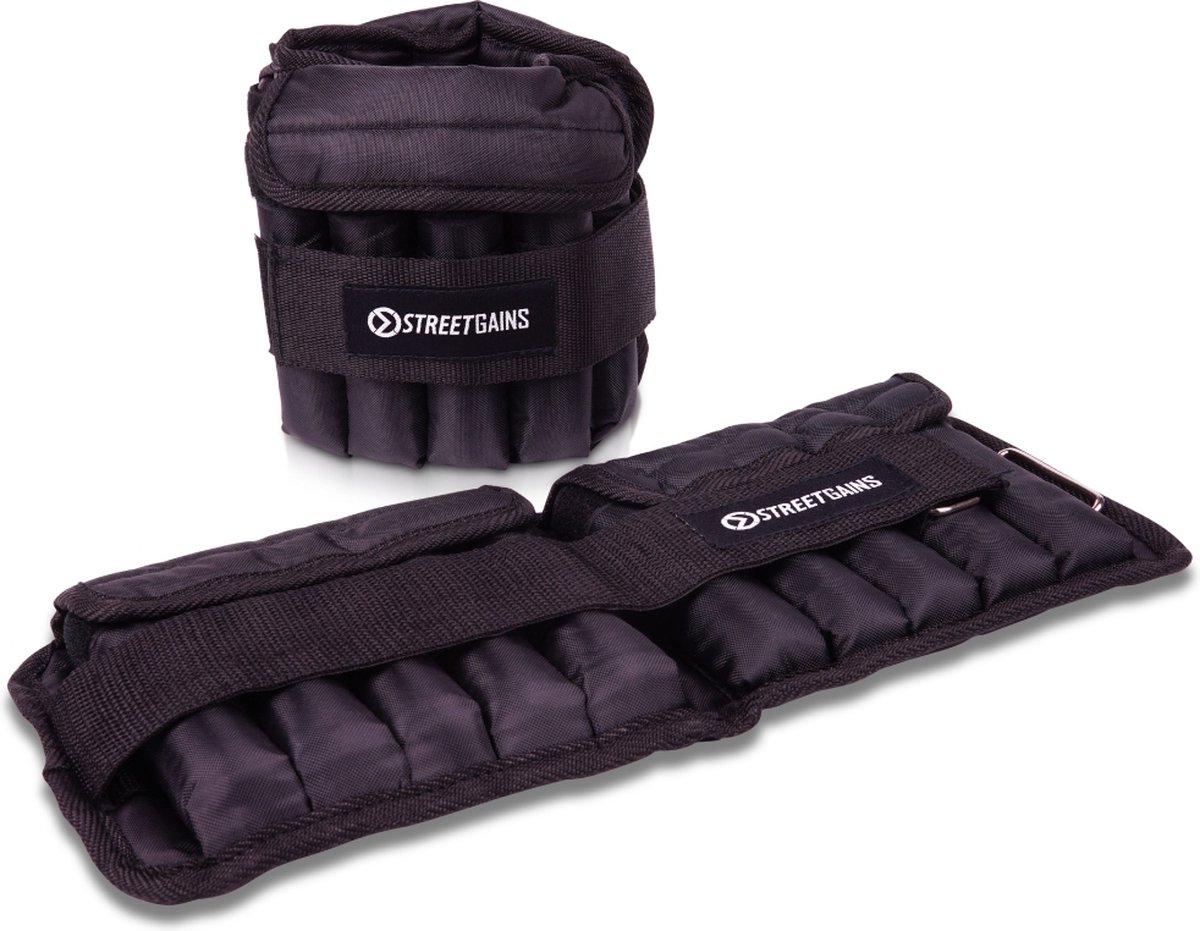 StreetGains® Verstelbare Enkelgewichten 10KG PRO – 2 x 5KG Gewichtsmanchetten – Aanpasbaar Gewicht – Inclusief Uitneembare Staalgewichten – Heavy-Duty Nylon – Voor Calisthenics & Fitness