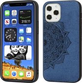 Voor iPhone 12/12 Pro Mandala reliëf stoffen hoes PC + TPU mobiele telefoonhoes met magnetische functie en draagriem (blauw)