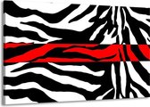 Schilderij Op Canvas - Groot -  Zebra - Zwart, Wit, Rood - 140x90cm 1Luik - GroepArt 6000+ Schilderijen Woonkamer - Schilderijhaakjes Gratis