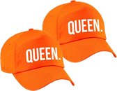 2x stuks queen pet  / baseball cap oranje met witte bedrukking voor dames - Holland / Koningsdag - feestpet / verkleedpet