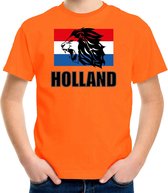 T-shirt fan Oranje pour enfant - avec lion et drapeau - Supporter Holland / Nederland - Fête du Roi / Championnat d'Europe / Maillot coupe du monde / outfit S (122-128)